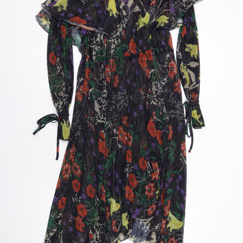 Zara Womens Multicoloured Floral Polyester A-Line Size M V-Neck Pullover