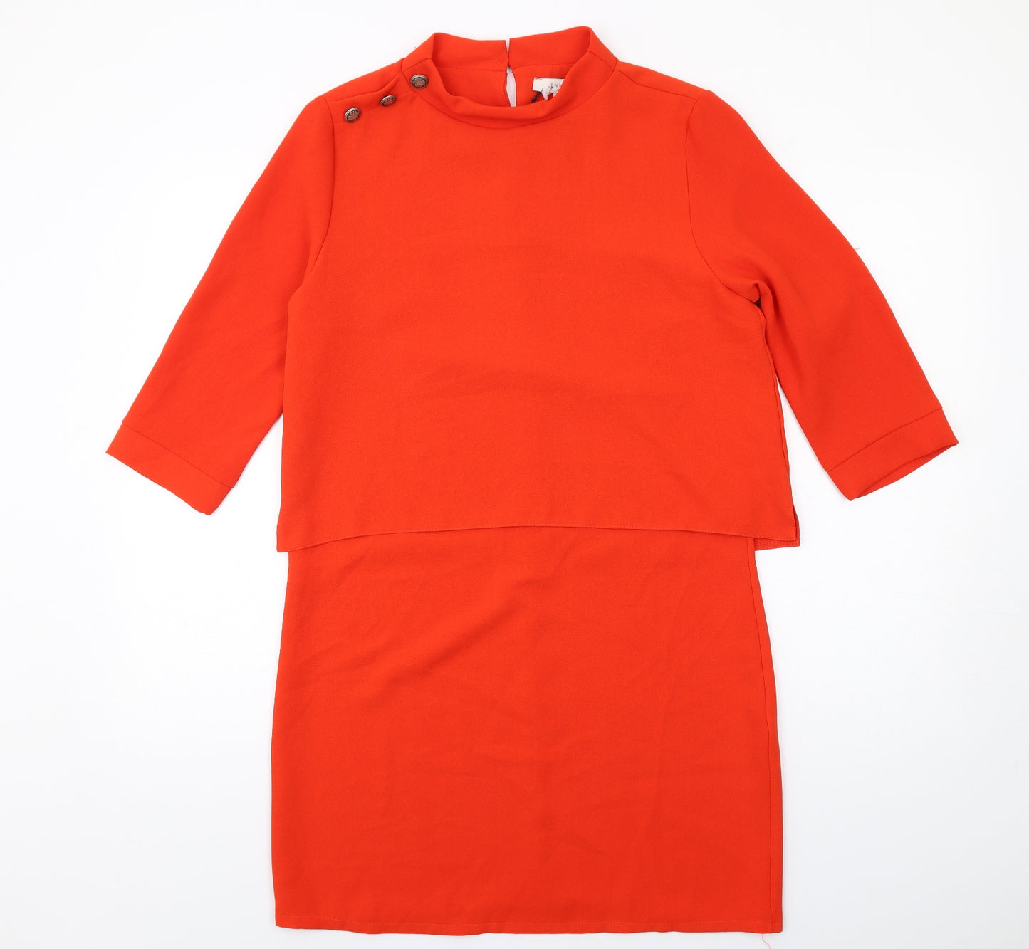 Lenny B Womens Orange Polyester Shift Size M Mock Neck Button