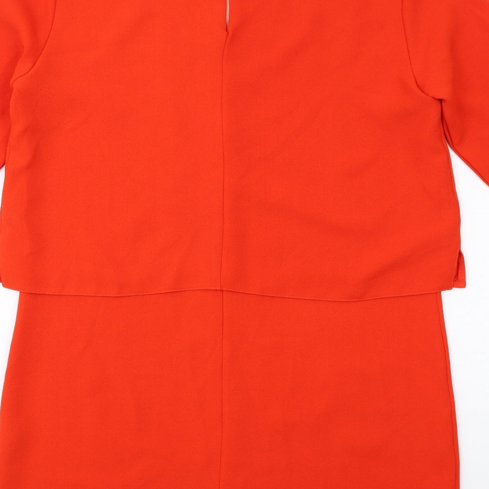 Lenny B Womens Orange Polyester Shift Size M Mock Neck Button
