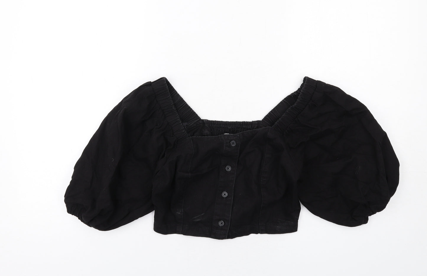 New Look Womens Black Cotton Cropped Blouse Size 6 Square Neck