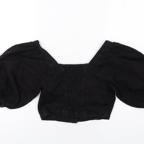 New Look Womens Black Cotton Cropped Blouse Size 6 Square Neck