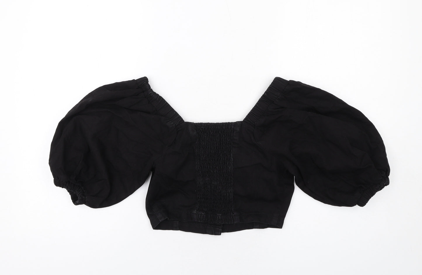New Look Womens Black Cotton Cropped Blouse Size 6 Square Neck