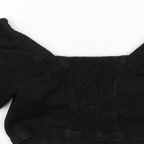 New Look Womens Black Cotton Cropped Blouse Size 6 Square Neck