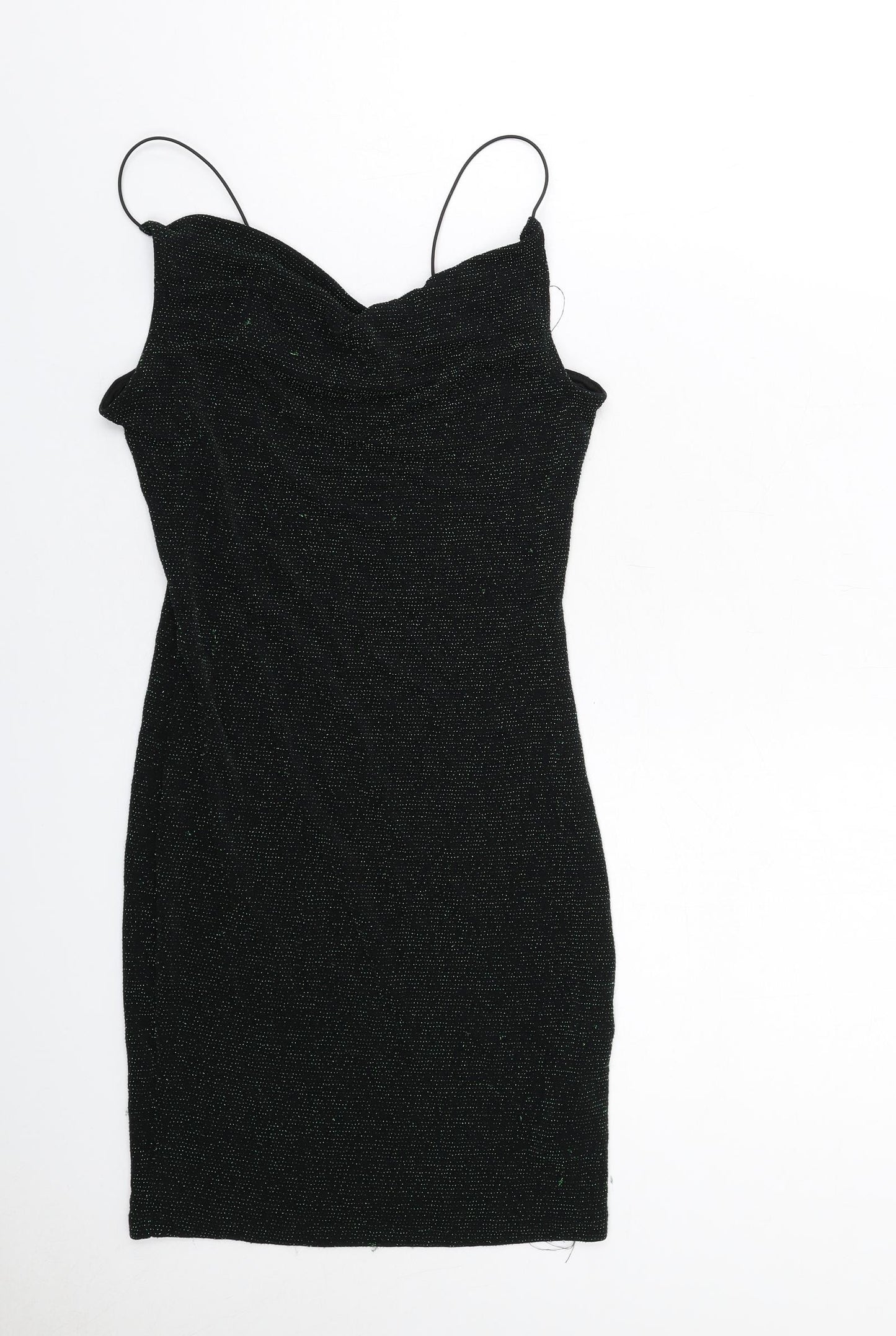 H&M Womens Black Polyester Tank Dress Size 8 Cowl Neck Pullover