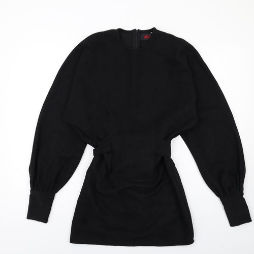 Misspap Womens Black Polyester Mini Size 6 Round Neck Zip