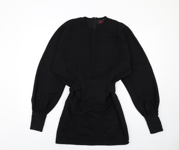 Misspap Womens Black Polyester Mini Size 6 Round Neck Zip