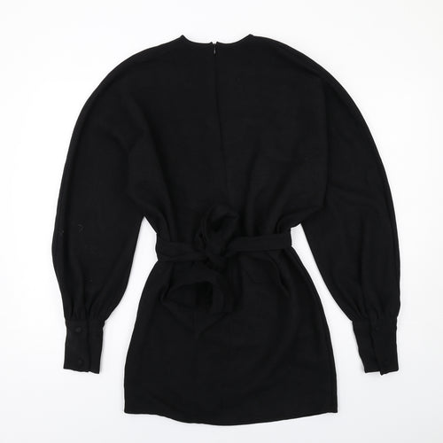 Misspap Womens Black Polyester Mini Size 6 Round Neck Zip