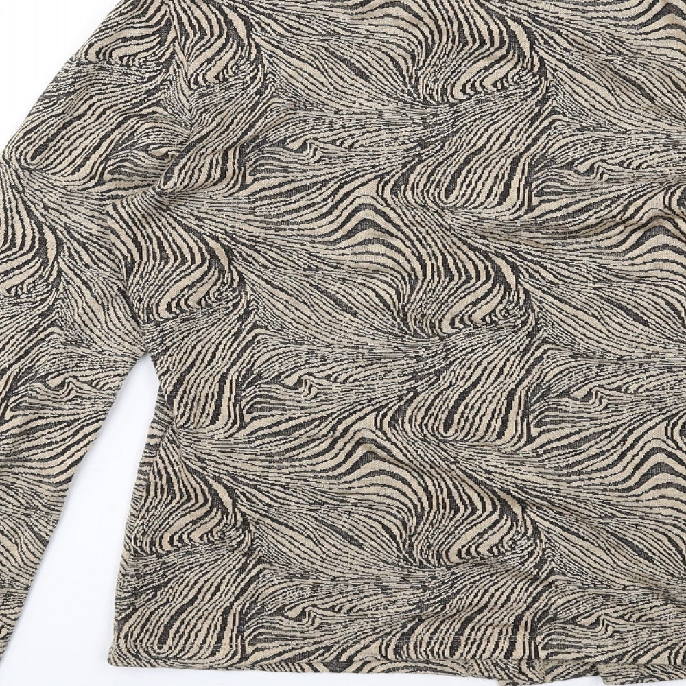 Zara Womens Beige Geometric Polyester Basic Button-Up Size M Collared