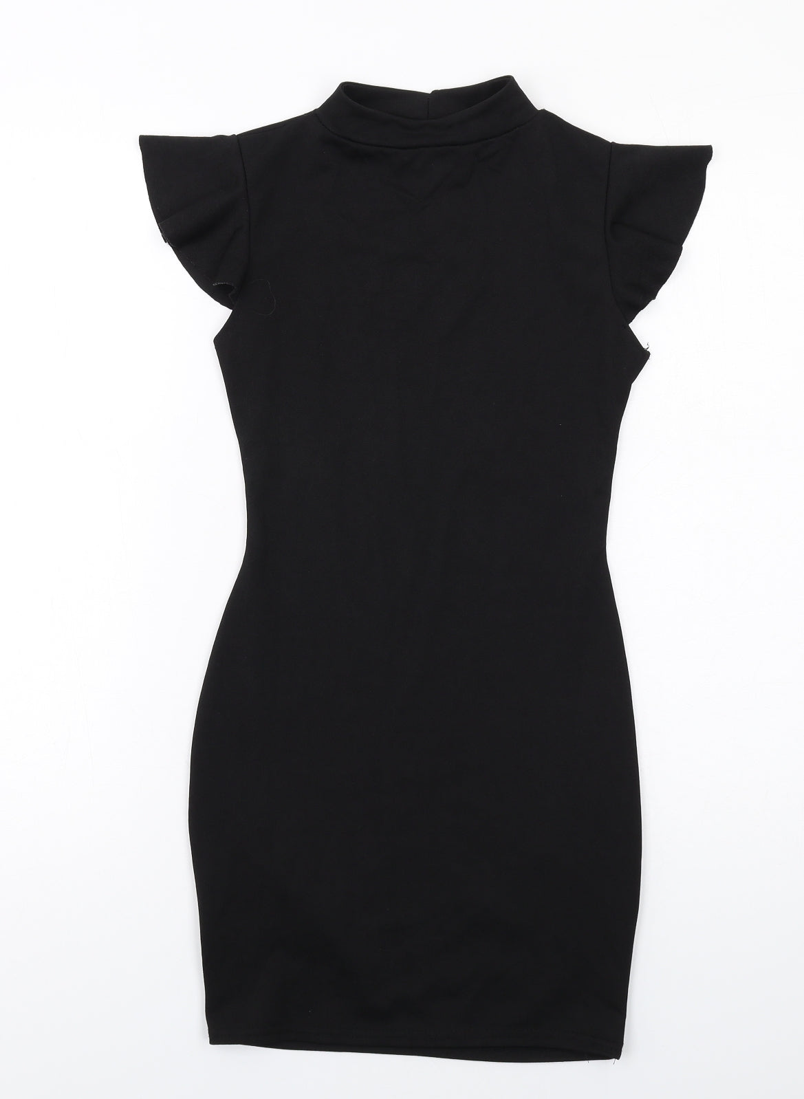 PRETTYLITTLETHING Womens Black Polyester Bodycon Size 8 Mock Neck Pullover