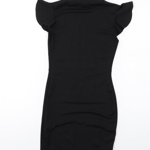 PRETTYLITTLETHING Womens Black Polyester Bodycon Size 8 Mock Neck Pullover