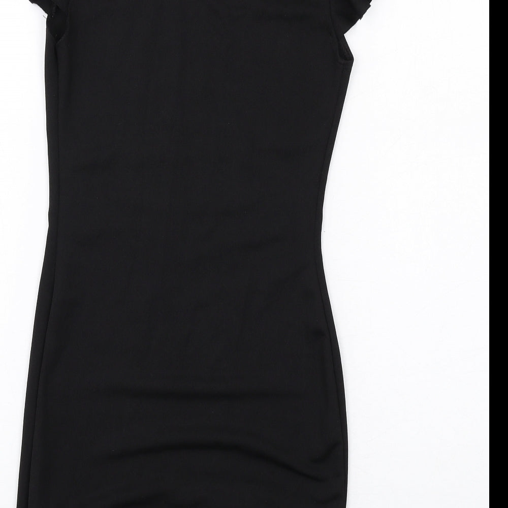 PRETTYLITTLETHING Womens Black Polyester Bodycon Size 8 Mock Neck Pullover