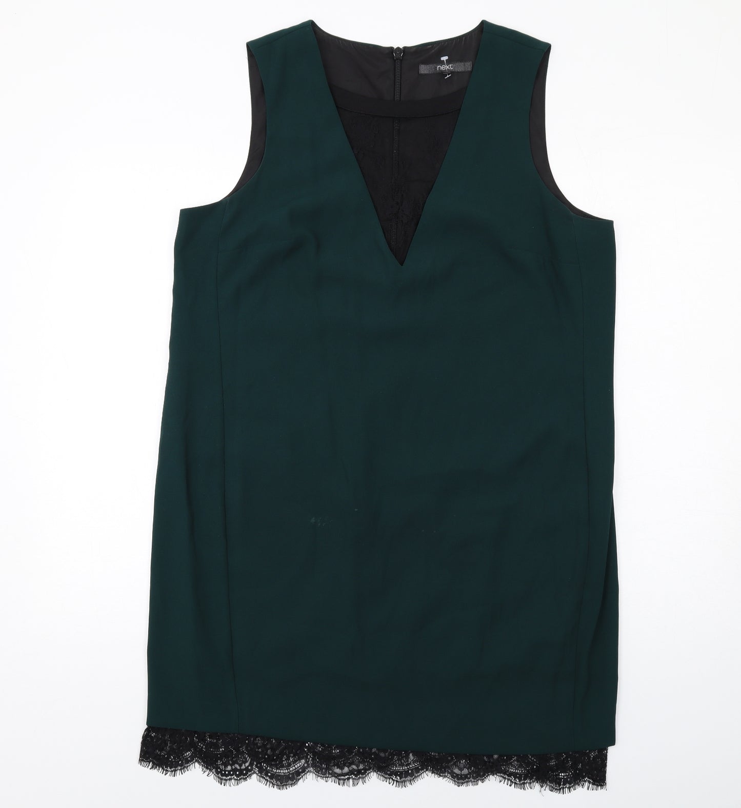 NEXT Womens Green Polyester A-Line Size 16 Round Neck Zip