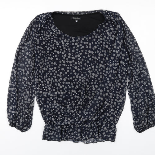 First Avenue Womens Blue Polka Dot Polyester Basic Blouse Size 10 Round Neck