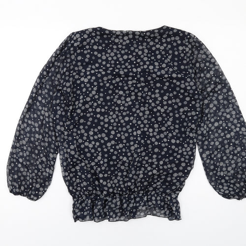 First Avenue Womens Blue Polka Dot Polyester Basic Blouse Size 10 Round Neck