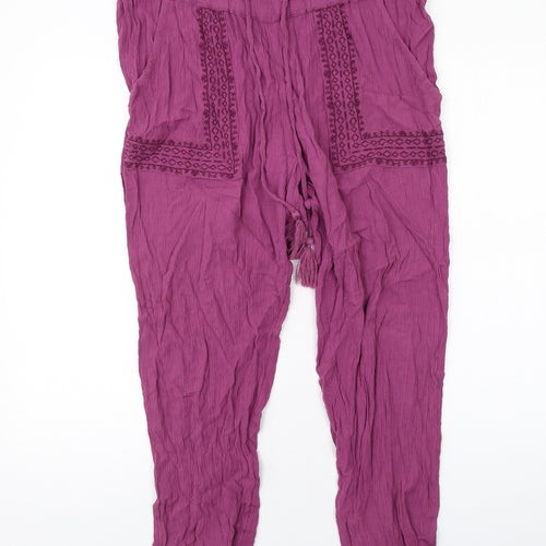 Marks and Spencer Womens Purple Viscose Trousers Size 14 L25 in Regular Drawstring