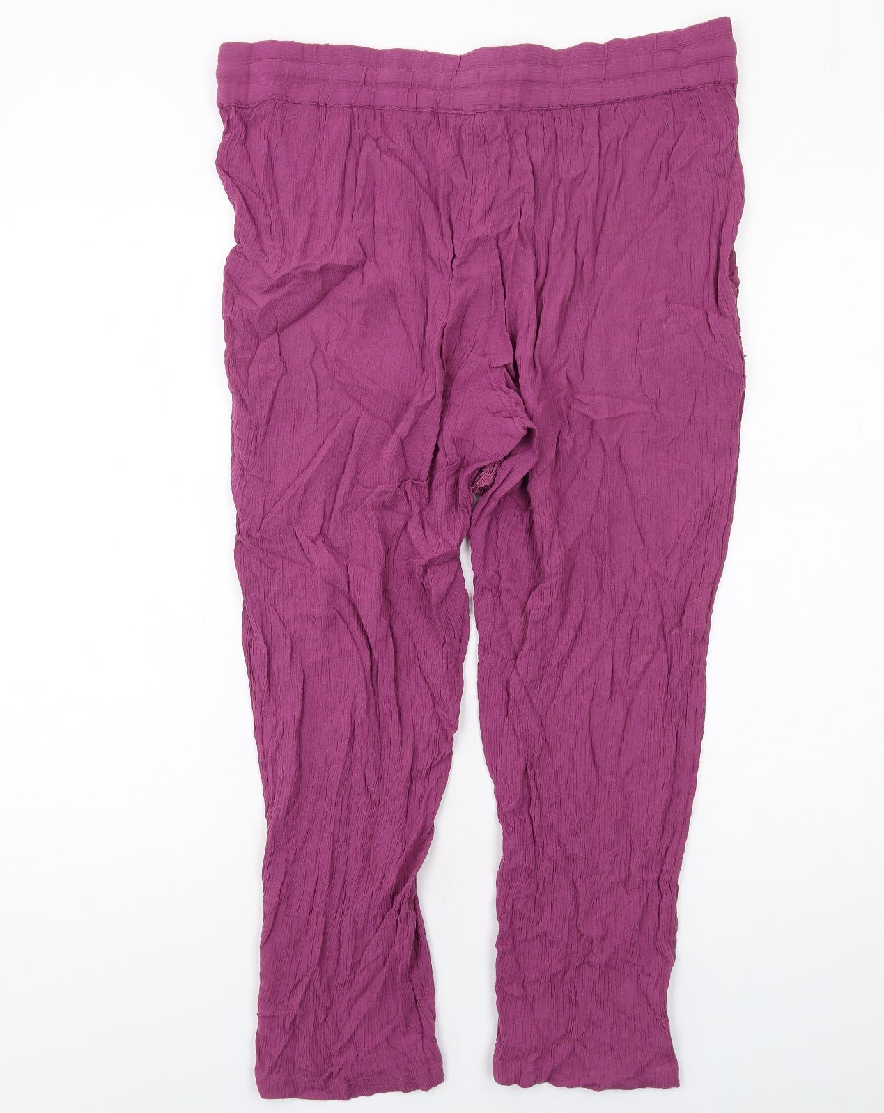 Marks and Spencer Womens Purple Viscose Trousers Size 14 L25 in Regular Drawstring