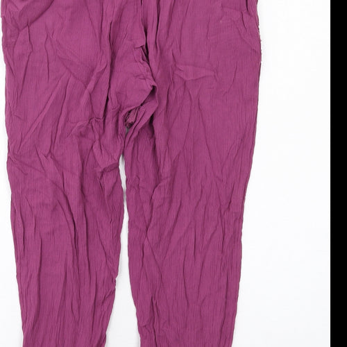 Marks and Spencer Womens Purple Viscose Trousers Size 14 L25 in Regular Drawstring