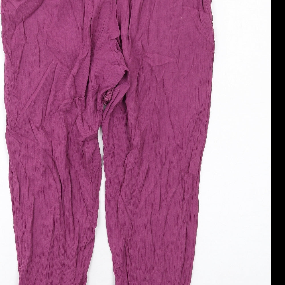 Marks and Spencer Womens Purple Viscose Trousers Size 14 L25 in Regular Drawstring