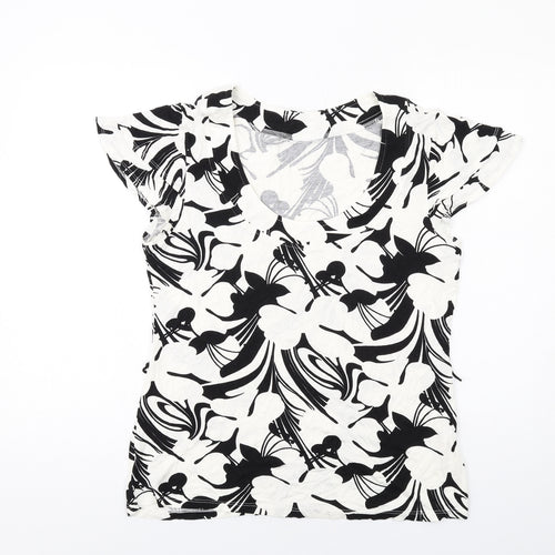Wallis Womens White Geometric Viscose Basic T-Shirt Size 14 Scoop Neck