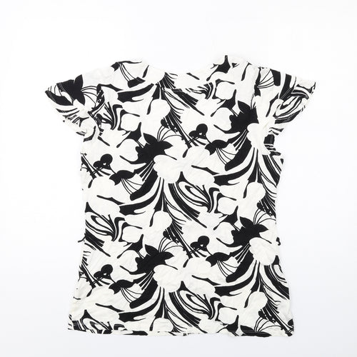 Wallis Womens White Geometric Viscose Basic T-Shirt Size 14 Scoop Neck