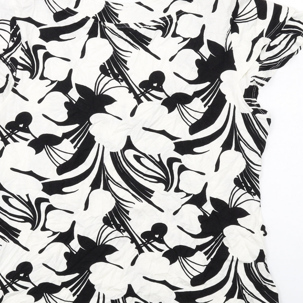 Wallis Womens White Geometric Viscose Basic T-Shirt Size 14 Scoop Neck