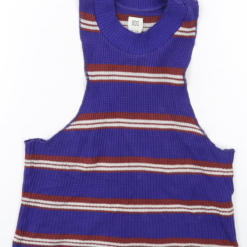 BDG Womens Blue Striped Cotton Basic Tank Size XS Mock Neck