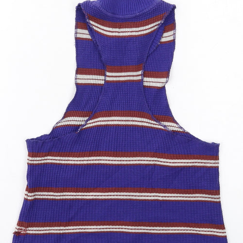BDG Womens Blue Striped Cotton Basic Tank Size XS Mock Neck