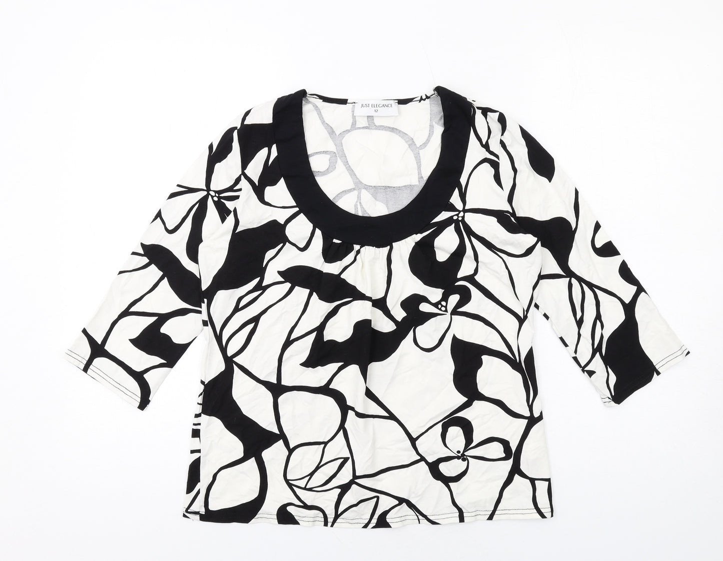 Wallis Womens White Geometric Viscose Basic T-Shirt Size 12 Scoop Neck