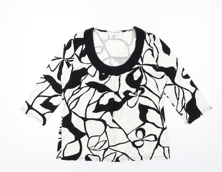 Wallis Womens White Geometric Viscose Basic T-Shirt Size 12 Scoop Neck