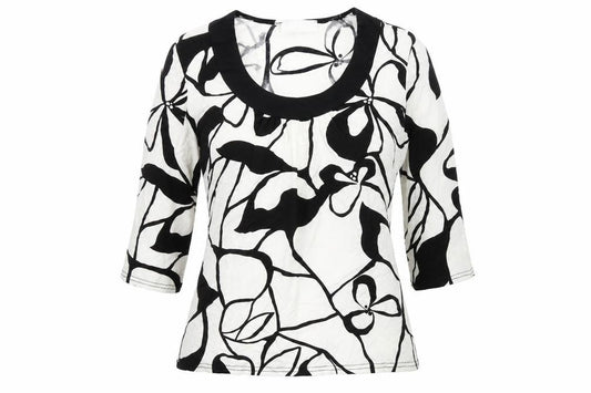 Front view of Wallis women’s white geometric viscose basic t-shirt, size UK 12, scoop neck