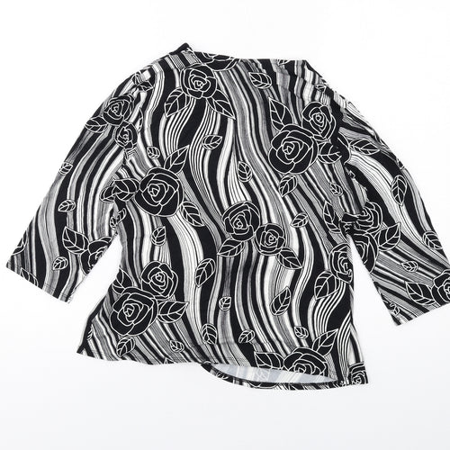 Wallis Womens Black Striped Viscose Basic Blouse Size 16 V-Neck - Floral