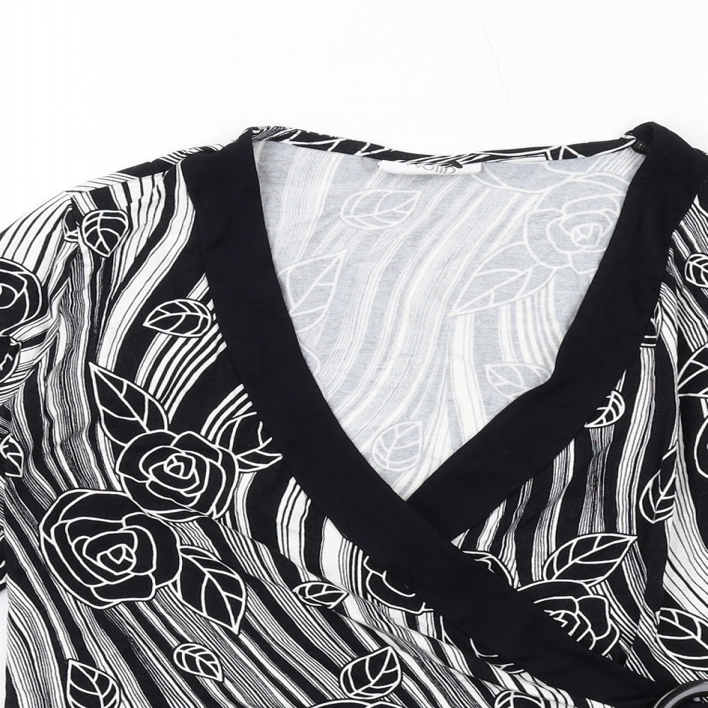 Wallis Womens Black Striped Viscose Basic Blouse Size 16 V-Neck - Floral