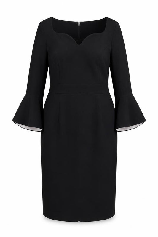 Front view of Definitions women’s black polyester a-line, size UK 12, v-neck zip