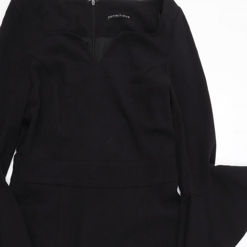 Definitions Womens Black Polyester A-Line Size 12 V-Neck Zip