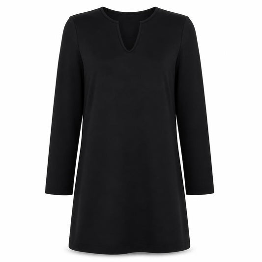 Front view of East women’s black polyester a-line, size UK 10, v-neck pullover
