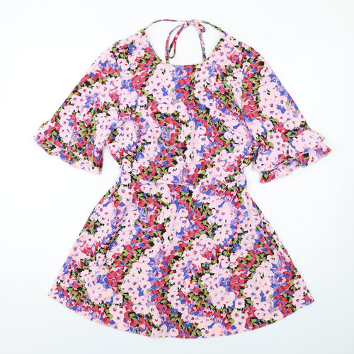 Miss Selfridge Womens Multicoloured Floral Polyester Mini Size 8 Round Neck Pullover