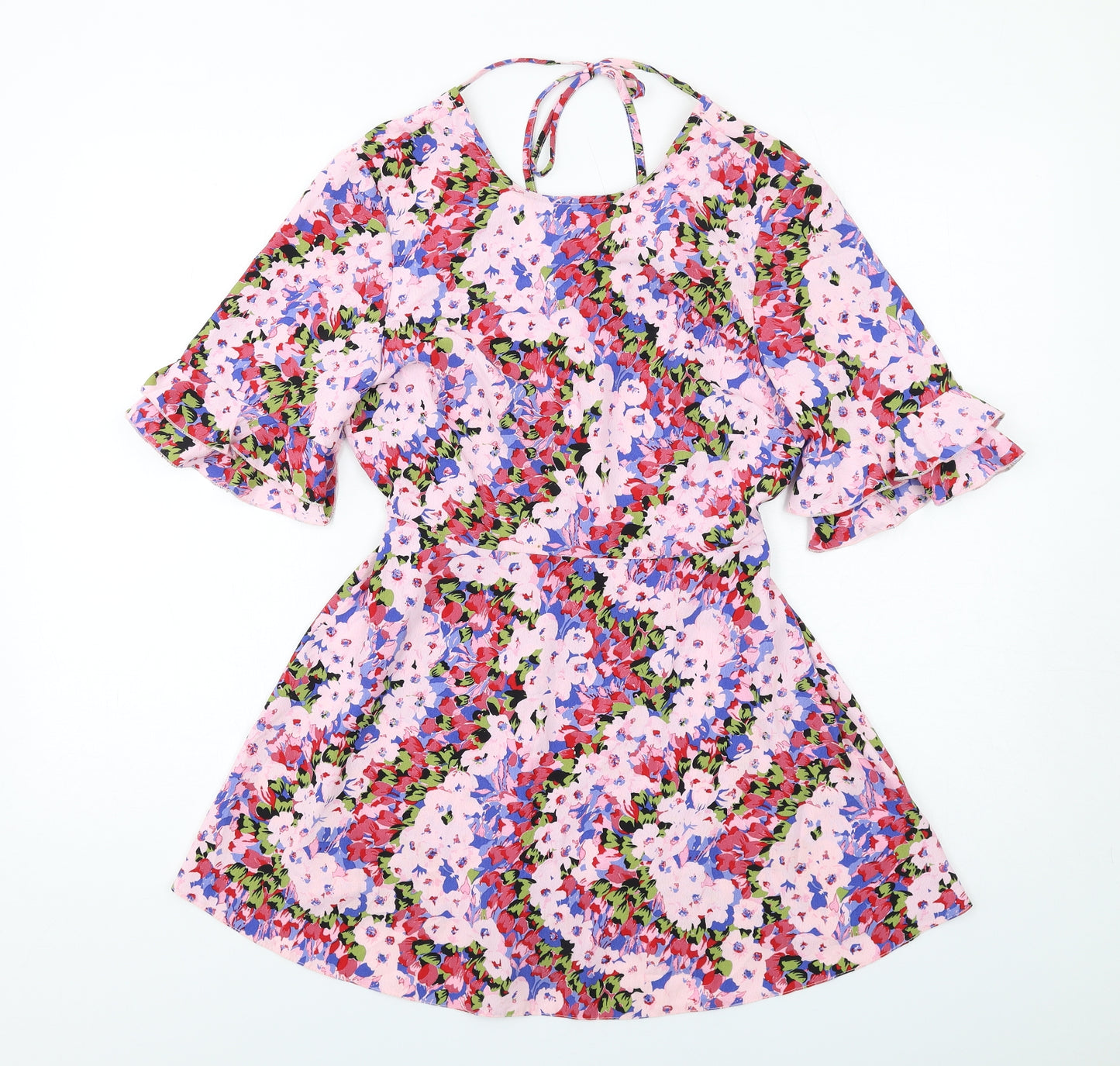 Miss Selfridge Womens Multicoloured Floral Polyester Mini Size 8 Round Neck Pullover