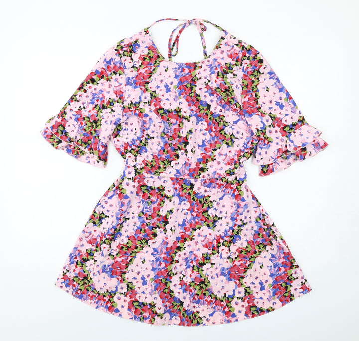 Miss Selfridge Womens Multicoloured Floral Polyester Mini Size 8 Round Neck Pullover
