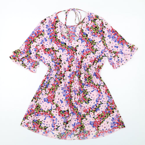 Miss Selfridge Womens Multicoloured Floral Polyester Mini Size 8 Round Neck Pullover