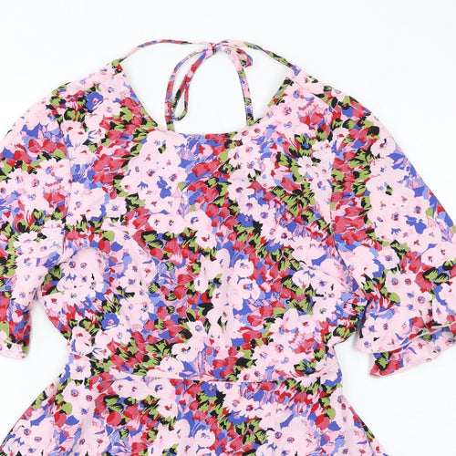 Miss Selfridge Womens Multicoloured Floral Polyester Mini Size 8 Round Neck Pullover