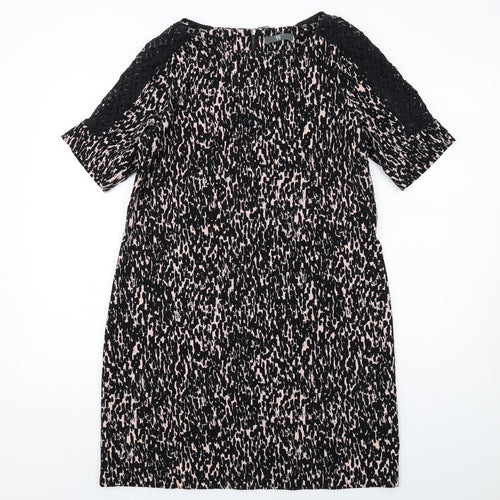 BHS Womens Black Geometric Polyester A-Line Size 12 Boat Neck Zip