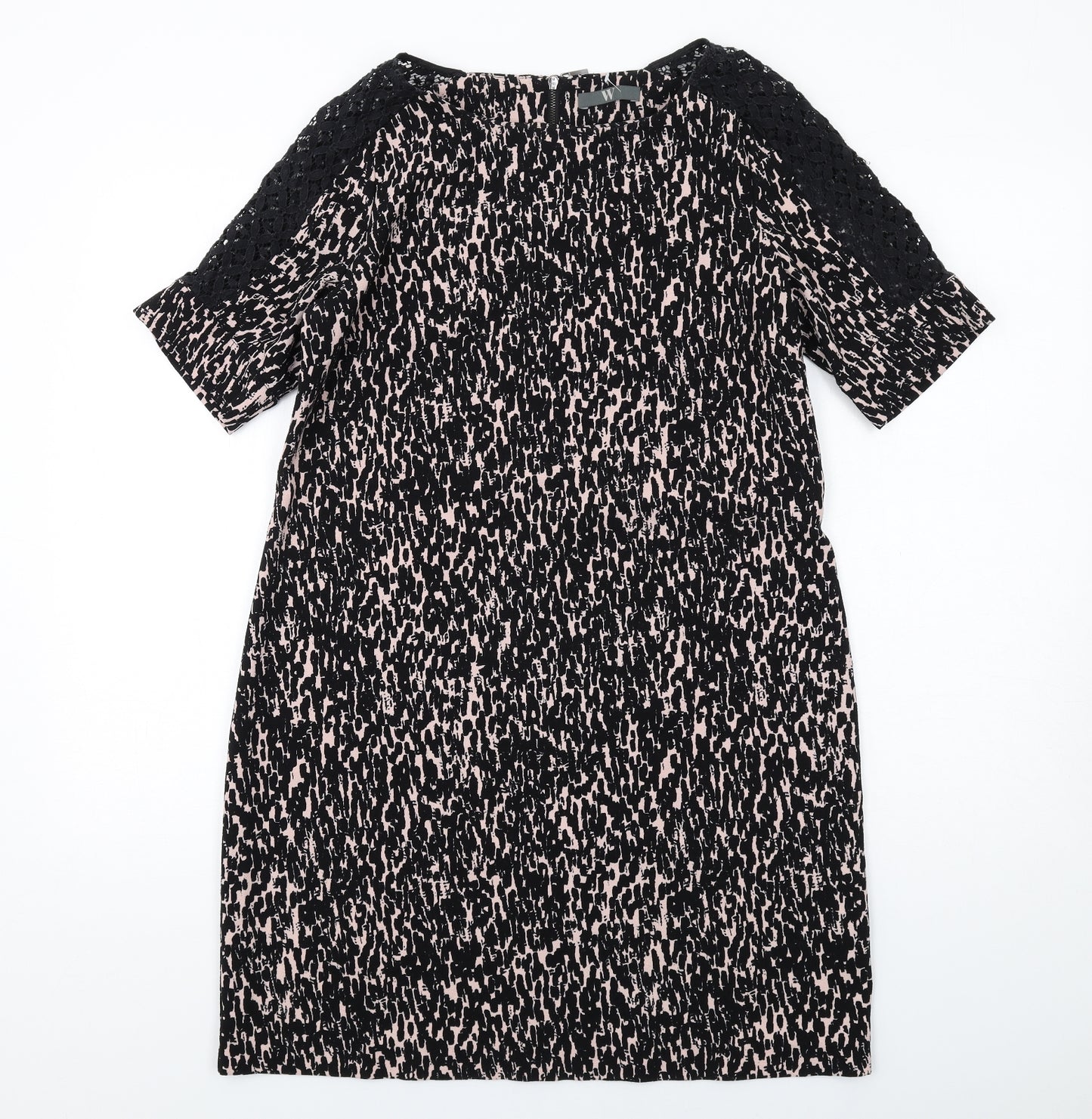 BHS Womens Black Geometric Polyester A-Line Size 12 Boat Neck Zip