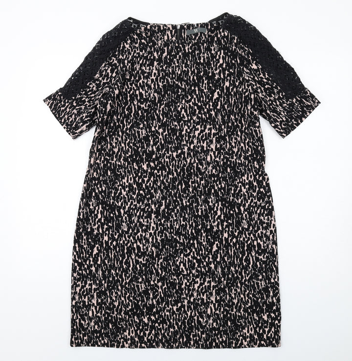 BHS Womens Black Geometric Polyester A-Line Size 12 Boat Neck Zip
