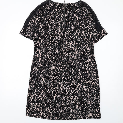 BHS Womens Black Geometric Polyester A-Line Size 12 Boat Neck Zip