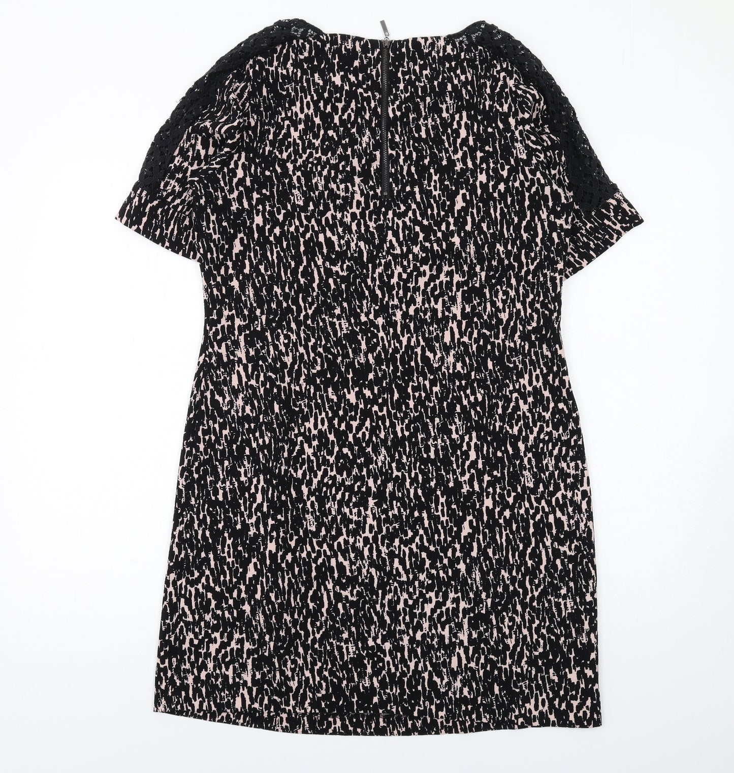 BHS Womens Black Geometric Polyester A-Line Size 12 Boat Neck Zip