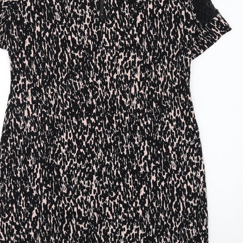 BHS Womens Black Geometric Polyester A-Line Size 12 Boat Neck Zip