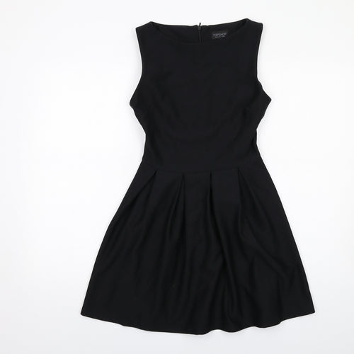 Topshop Womens Black Polyester Fit & Flare Size 8 Boat Neck Zip