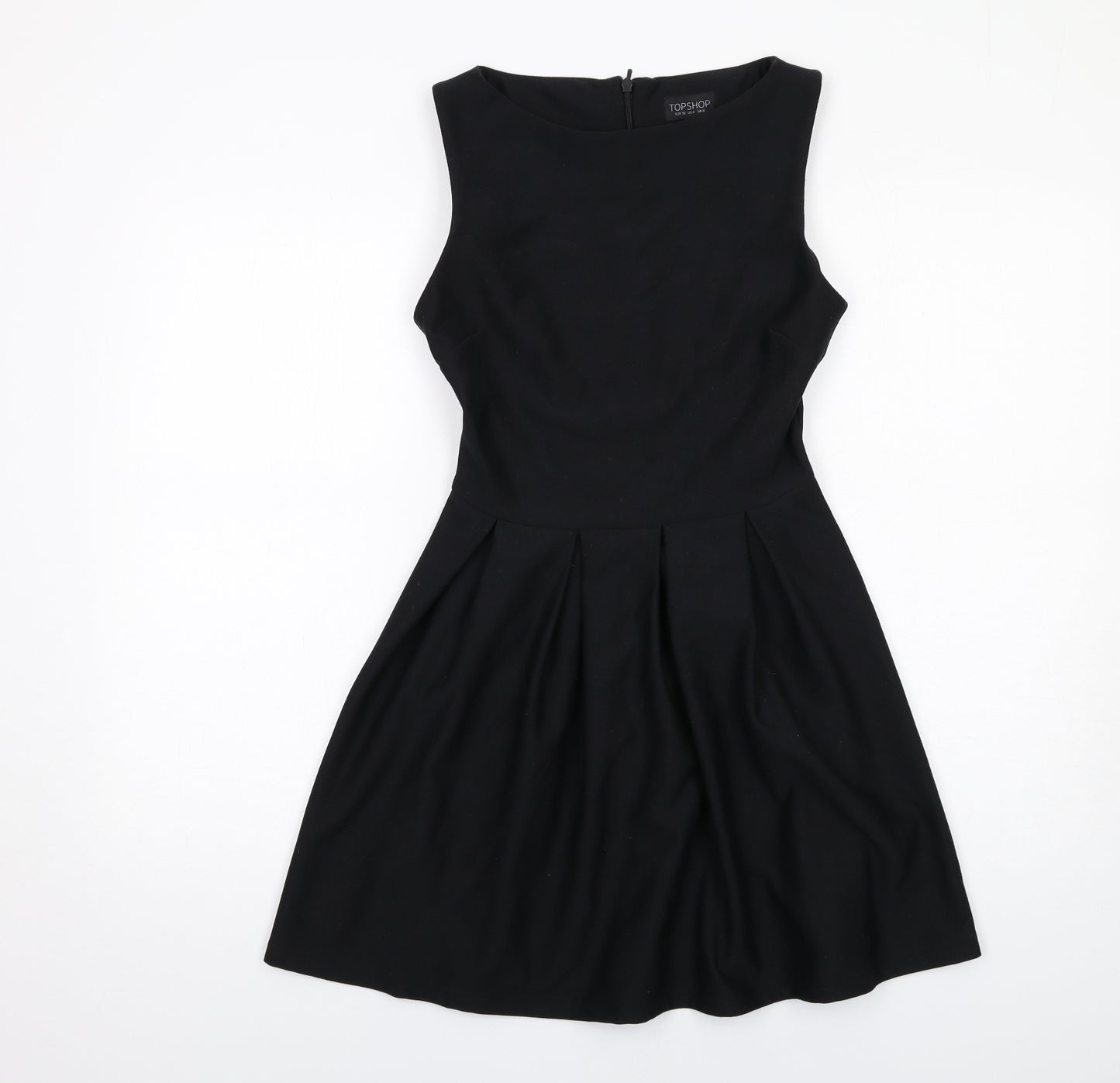 Topshop Womens Black Polyester Fit & Flare Size 8 Boat Neck Zip