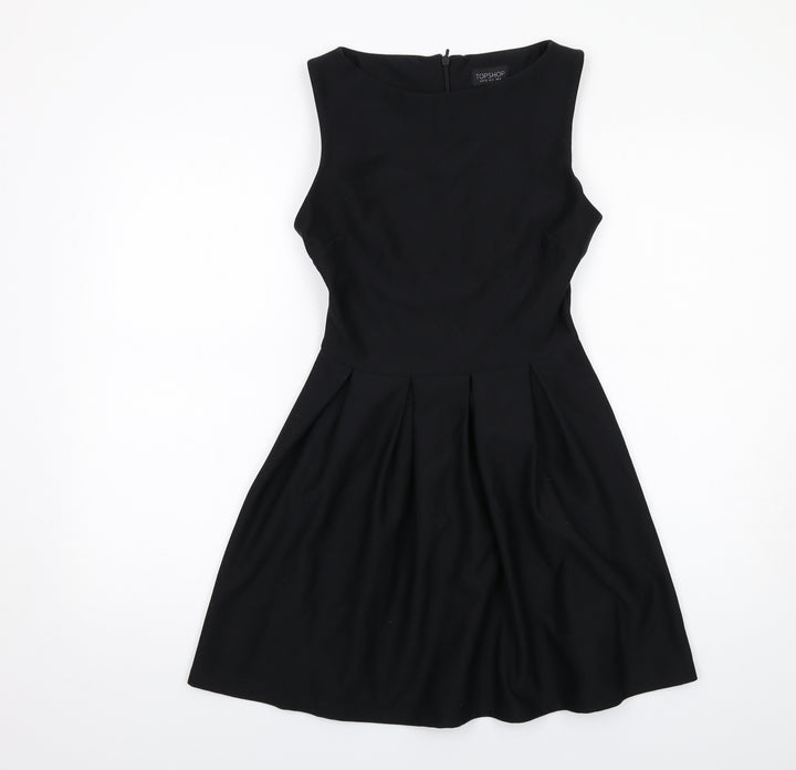 Topshop Womens Black Polyester Fit & Flare Size 8 Boat Neck Zip