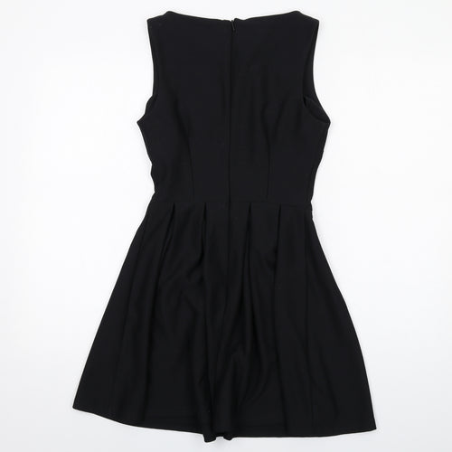 Topshop Womens Black Polyester Fit & Flare Size 8 Boat Neck Zip